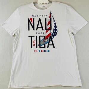 Nautica Men's Maritime Sail N83 Graphic Short Sleeve T Shirt Cotton White Size L
